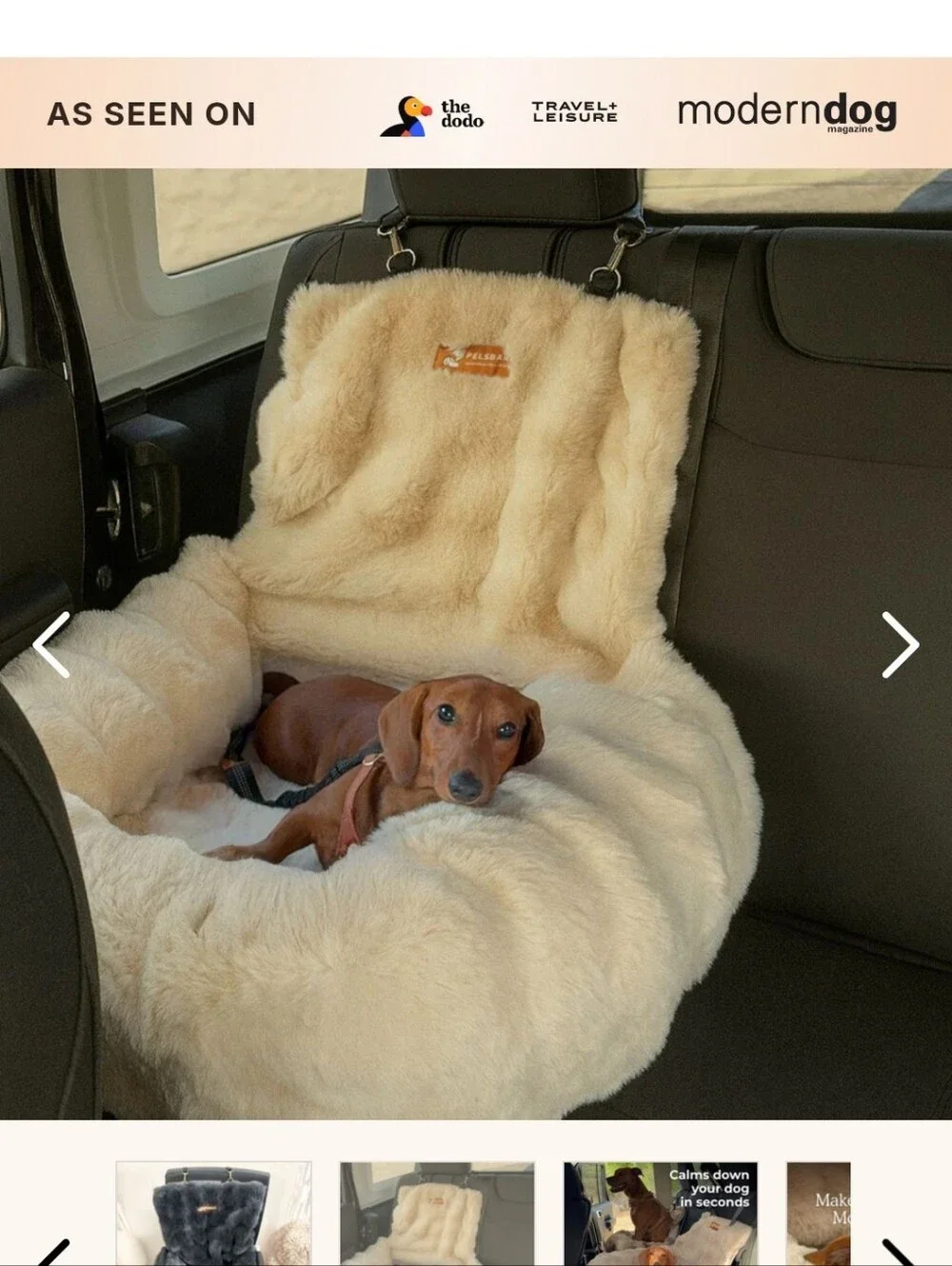 Pelsbarn Dog Car Bed Charcoal with Gold Hardware